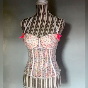 Victoria’s Secret multicolor pattern with shear white overlay corset